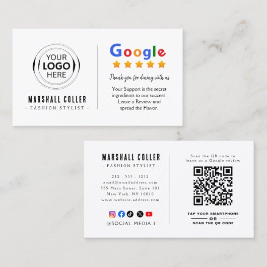 Google Restaurant Logo QR Code Visitenkarte (Vorne/Hinten)