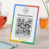 Google Review-Anfragekarte mit Logo und QR-Code Sockelschild (In Situ)