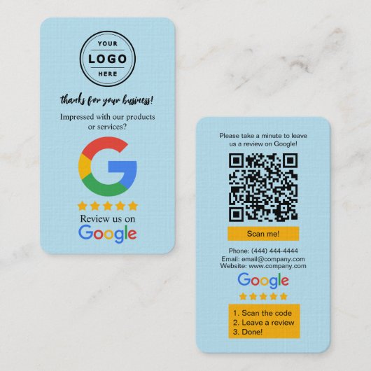 Google-Review-Anfragekarte mit Logo und QR-Code Visitenkarte (Vorne/Hinten)