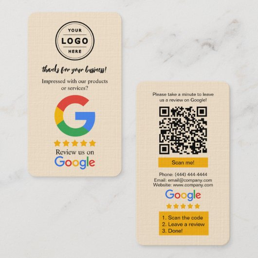 Google-Review-Anfragekarte mit Logo und QR-Code Visitenkarte (Vorne/Hinten)