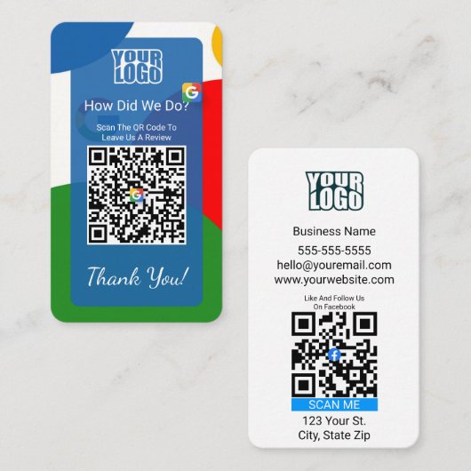 Google Review Business Card mit Facebook Link Visitenkarte (Vorne/Hinten)
