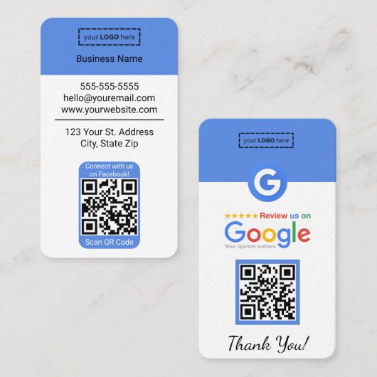 Google Review Business Card mit Facebook QR Code Visitenkarte (Vorne/Hinten)
