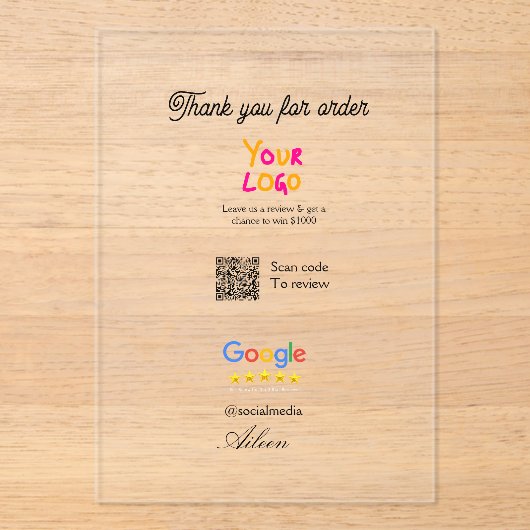 Google review business logo website scan QR code Acryleinladungen (Vorderseite)