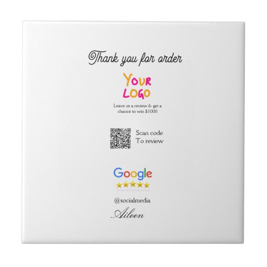 Google review business logo website scan QR code Fliese (Vorderseite)