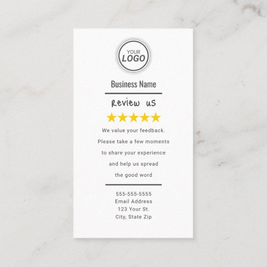 Google Review Card mit QR Code Link Template Visitenkarte (Rückseite)
