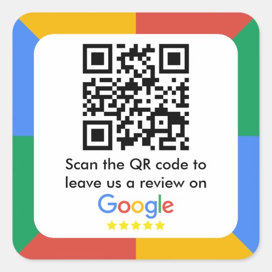 Google Review Link QR Code Quadratischer Aufkleber (Vorderseite)