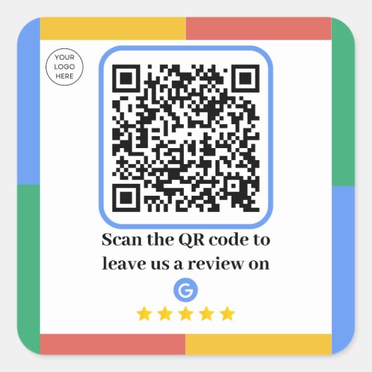 Google Review Link QR Code | Sehen Sie sich uns au Quadratischer Aufkleber (Vorderseite)