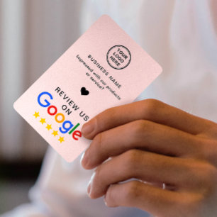 Google Review mit QR-Code in rosa Visitenkarte