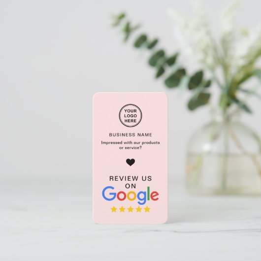 Google Review mit QR-Code in rosa Visitenkarte (Stehend Vorderseite)