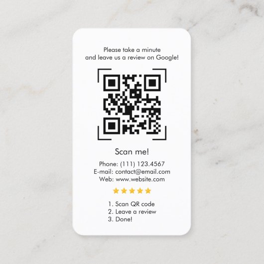 Google Review mit QR Code Link Business Card Visitenkarte (Rückseite)