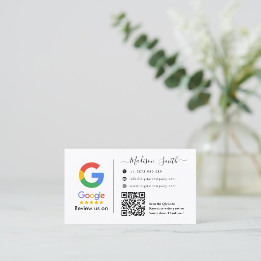 Google Review mit QR Code Link Business Card Visitenkarte (Stehend Vorderseite)