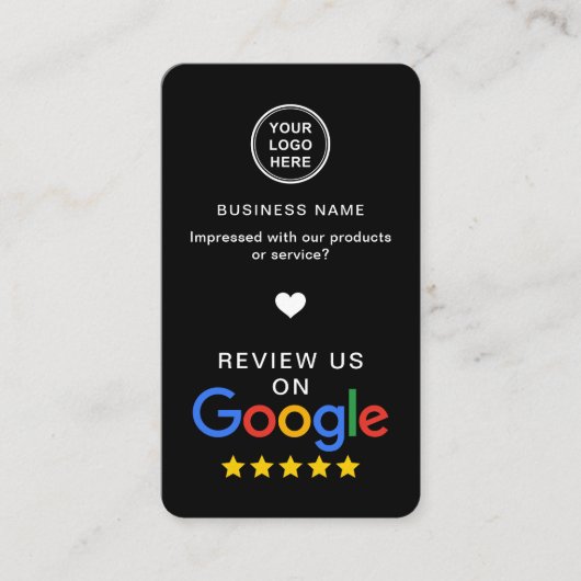 Google Review mit QR Code Sleek Black Visitenkarte (Vorderseite)