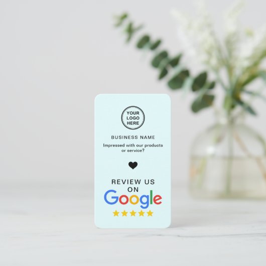 Google Review mit QR Code Soft Blue Visitenkarte (Stehend Vorderseite)