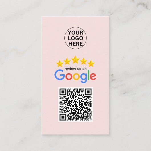 Google Review My Business 5 Star QL Code Rosa Visitenkarte (Vorderseite)