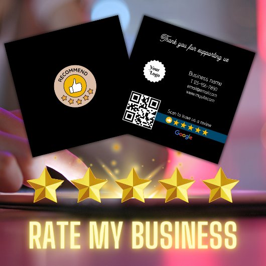 Google Review My Business Black QL Code Link Quadratische Visitenkarte