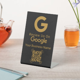 Google Review QR Code Black Gold Pedestal Sign Sockelschild
