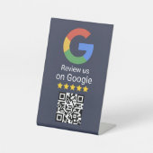 Google Review QR Code Blue Business Tabletop Sign Sockelschild (Vorderseite)