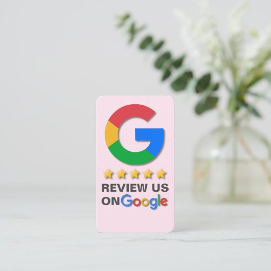 Google Review QR Code Blush Pink Stich zur Überprü Visitenkarte (Stehend Vorderseite)