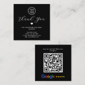 Google Review QR Code Danke Black Modern Quadratische Visitenkarte (Vorne/Hinten)