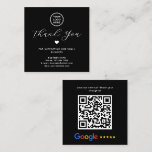 Google Review QR Code Danke Black Modern Quadratische Visitenkarte