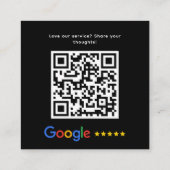 Google Review QR Code Danke Black Modern Quadratische Visitenkarte (Rückseite)
