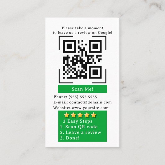 Google Review QR Code Gestochen, um Google Ratings Visitenkarte (Rückseite)