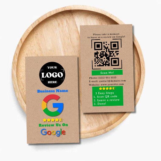 Google Review QR Code Link Kraft Rustikal Visitenkarte
