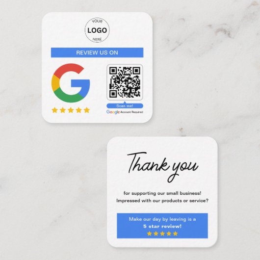 Google Review Qr Code Logo Vielen Dank Minimalisti Quadratische Visitenkarte (Vorne/Hinten)