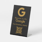 Google Review QR Code Schwarz Gold Podest Schild (Vorderseite)