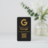 Google Review QR Code Schwarz Gold Visitenkarte (Stehend Vorderseite)