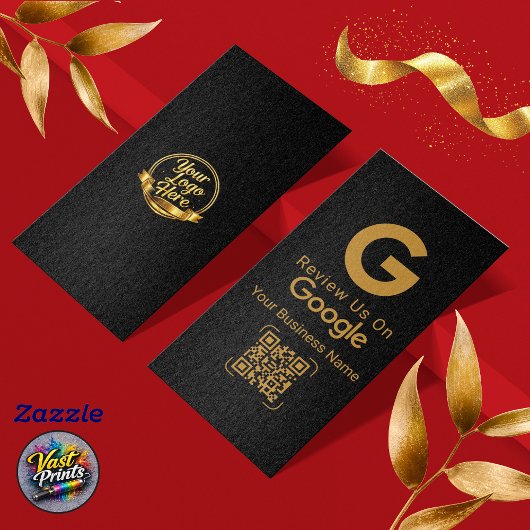 Google Review QR Code Schwarz Gold Visitenkarte