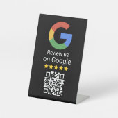 Google Review QR Code Schwarzes Geschäftstisch-Sch Sockelschild (Vorderseite)