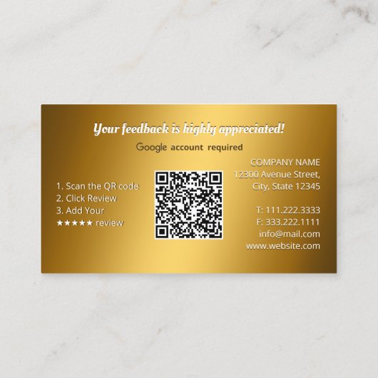 Google Review QR-Code Visitenkarte (Rückseite)