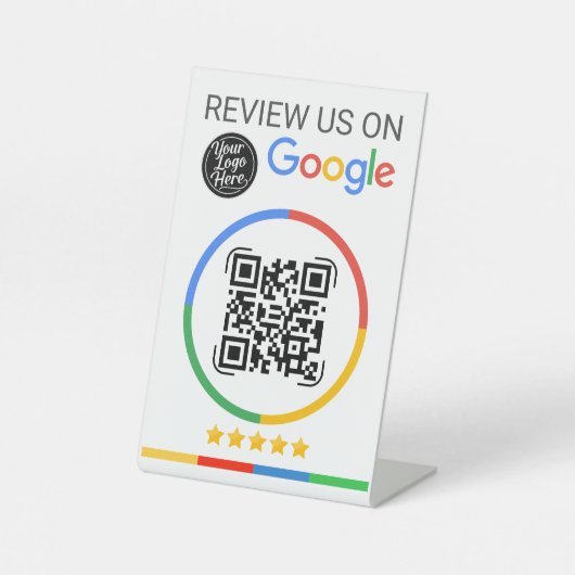 Google Review QR Code with Stars White Sockelschild (Vorderseite)