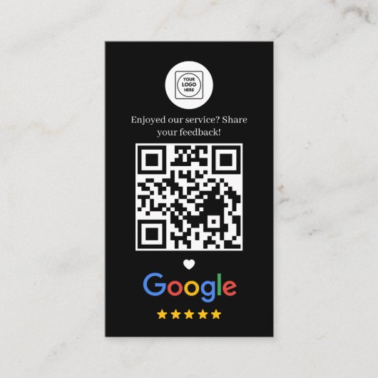 Google Review QR Danke Schwarz Visitenkarte (Vorderseite)
