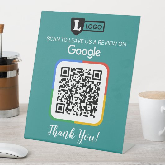 Google Review Request Card mit Logo und QR Code Sockelschild (In Situ)