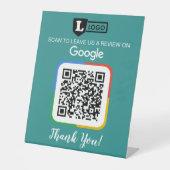 Google Review Request Card mit Logo und QR Code Sockelschild (Vorderseite)