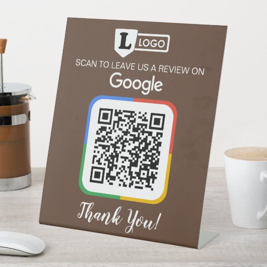 Google Review Request Card mit Logo und QR Code Sockelschild (In Situ)