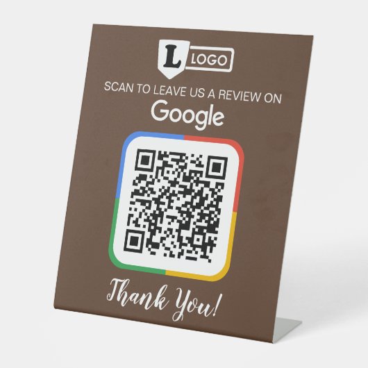Google Review Request Card mit Logo und QR Code Sockelschild (Vorderseite)