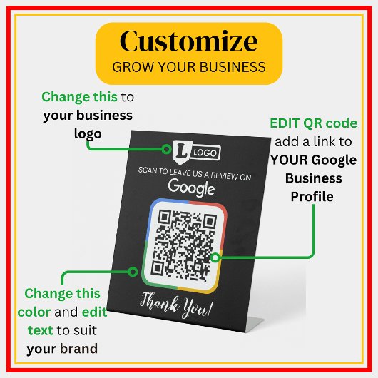 Google Review Request Card mit Logo und QR Code Sockelschild