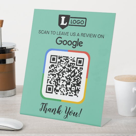 Google Review Request Card mit Logo und QR Code Sockelschild (In Situ)