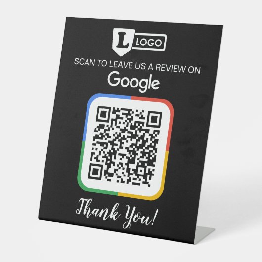 Google Review Request Card mit Logo und QR Code Sockelschild (Vorderseite)