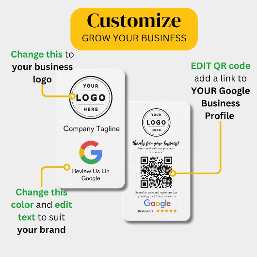 Google Review Request Card mit Logo und QR Code Visitenkarte