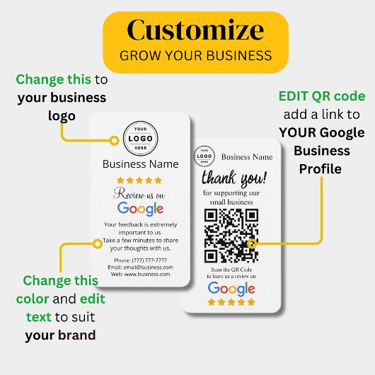 Google Review Request Card mit QR-Code Visitenkarte