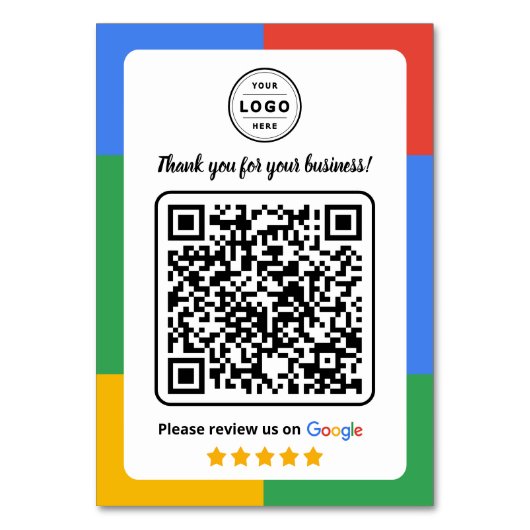 Google Review Request Card  with Logo and QR Code Tischnummer (Rückseite)