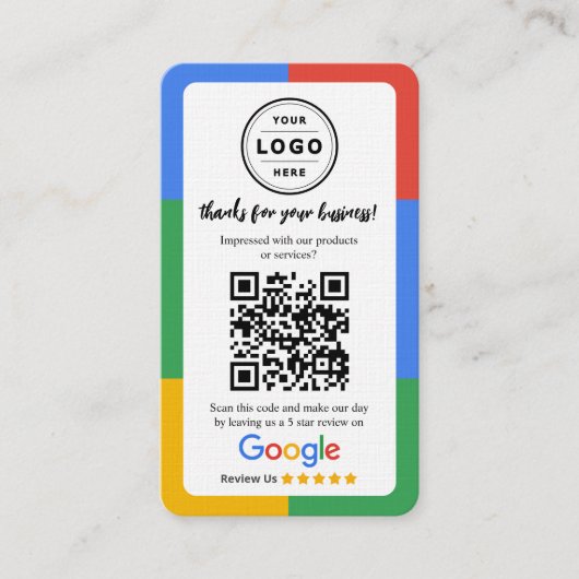 Google Review Request Card  with Logo and QR Code Visitenkarte (Vorderseite)