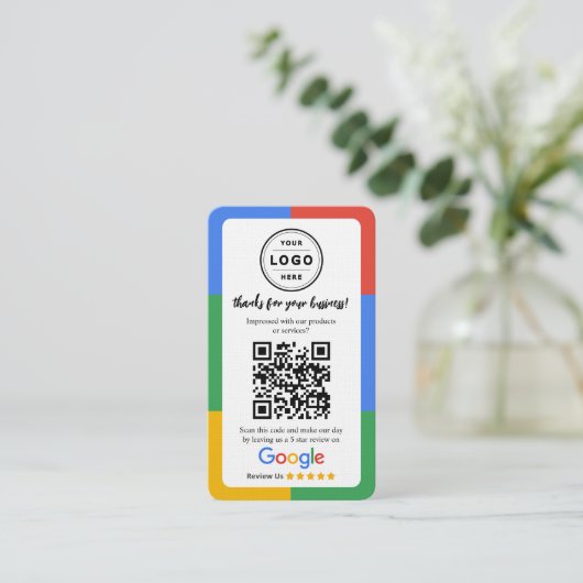 Google Review Request Card  with Logo and QR Code Visitenkarte (Stehend Vorderseite)