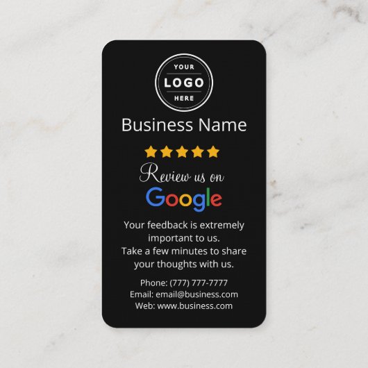 Google Review Request Card with QR code Visitenkarte (Rückseite)