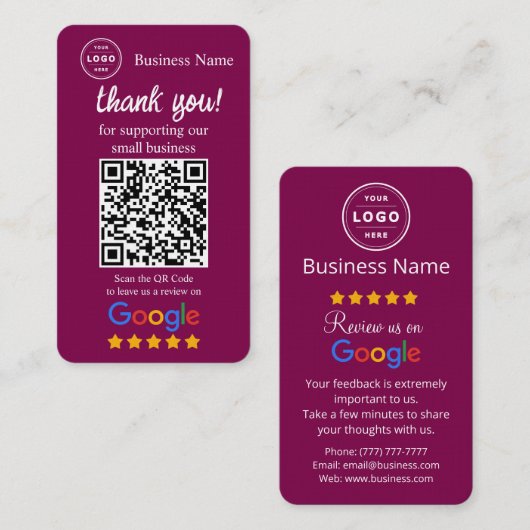 Google Review Request Card with QR code Visitenkarte (Vorne/Hinten)