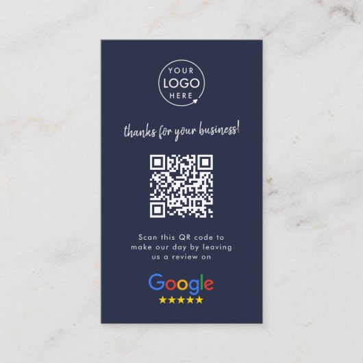 Google Review uns Business Danke QR Code Navy Visitenkarte (Vorderseite)